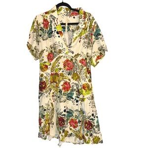 Uncle Frank‎ Floral Print Short Sleeve Collared V Neck Midi Dress Women Size M